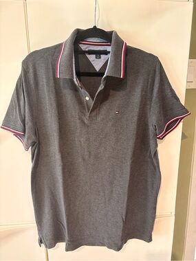Tommy Hilfiger Dark Gray Polo with Red-White-Navy Trim